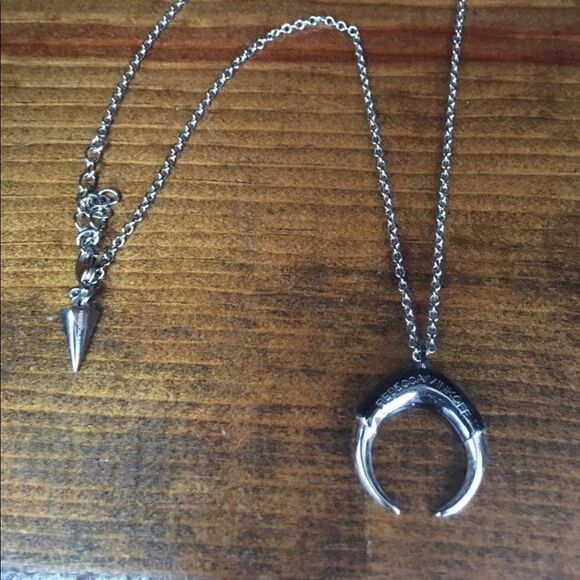 Nwot Rebecca Minkoff signed double horn pendant necklace black silver - Picture 2 of 4